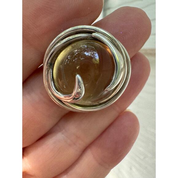 Cosmos Lemon Citrine Sterling Silver Yellow Cabochon Handmade Ring US 6.25 inch - Picture 7 of 7